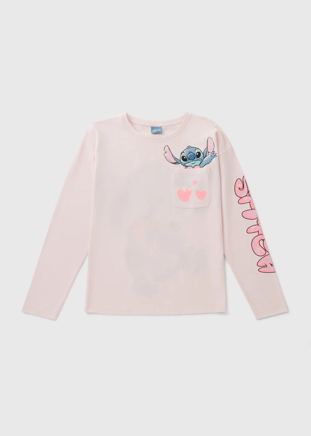 Disney Girls Pink Stitch Heart Long Sleeve Top (4-13yrs) - 4 Yrs Image 1