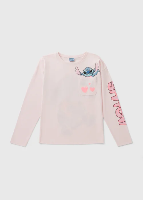 Disney Girls Pink Stitch Heart Long Sleeve Top (4-13yrs) - 4 Yrs Image 1