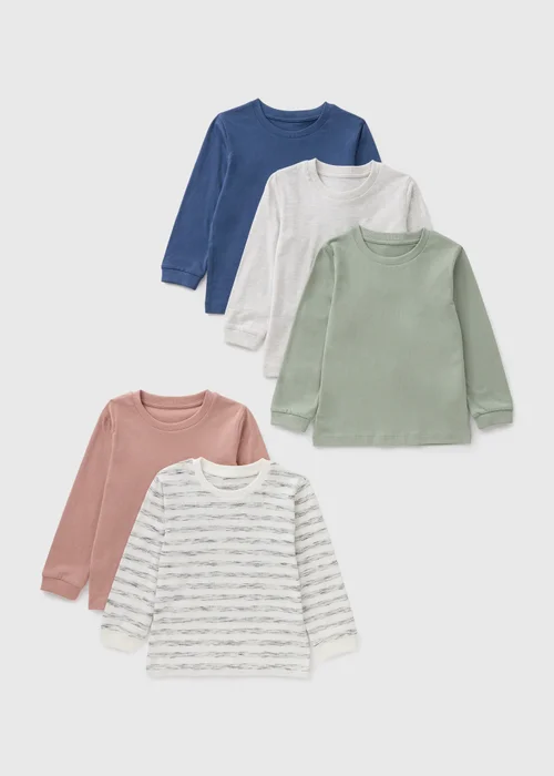 5 Pack Boys Multicolour Textured Long Sleeve Tops (1-7yrs) - 1-1.5 Yrs Image 1