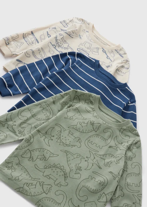 3 Pack Boys Multicolour Dino Long Sleeve Tops (1-7yrs) - 1-1.5 Yrs Image 2