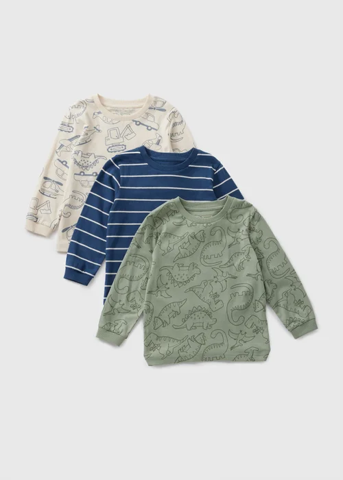 3 Pack Boys Multicolour Dino Long Sleeve Tops (1-7yrs) - 1-1.5 Yrs Image 1