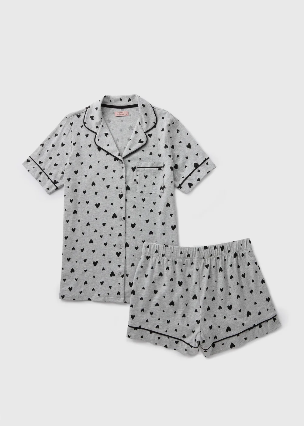 Grey Marl Heart Print Short Pyjama Set - Extra small Image 3