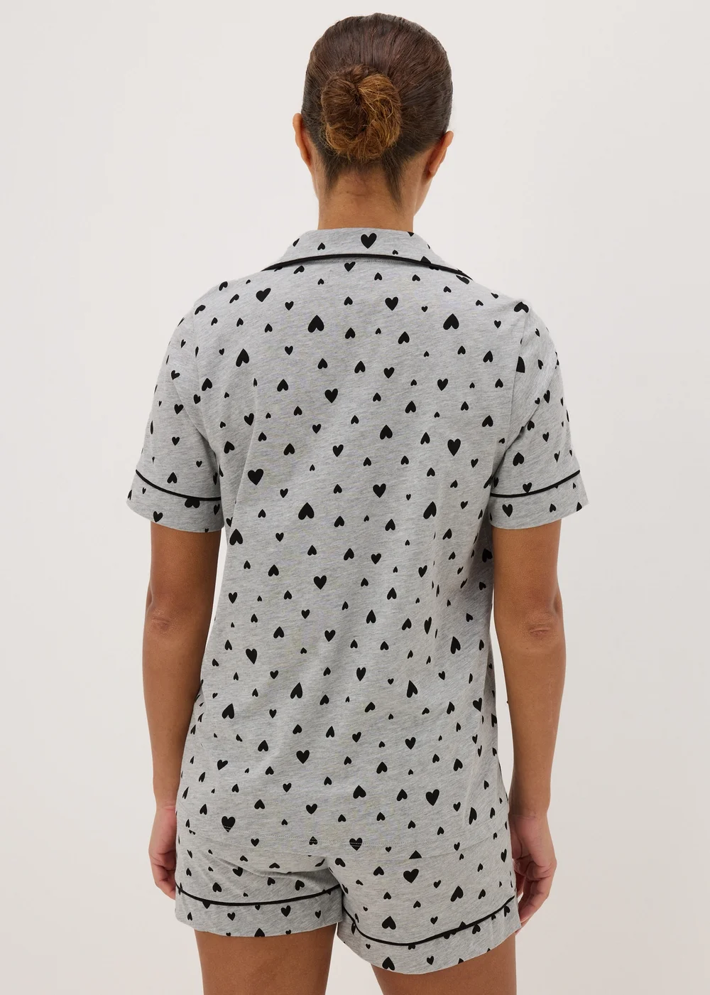 Grey Marl Heart Print Short Pyjama Set - Extra small Image 2