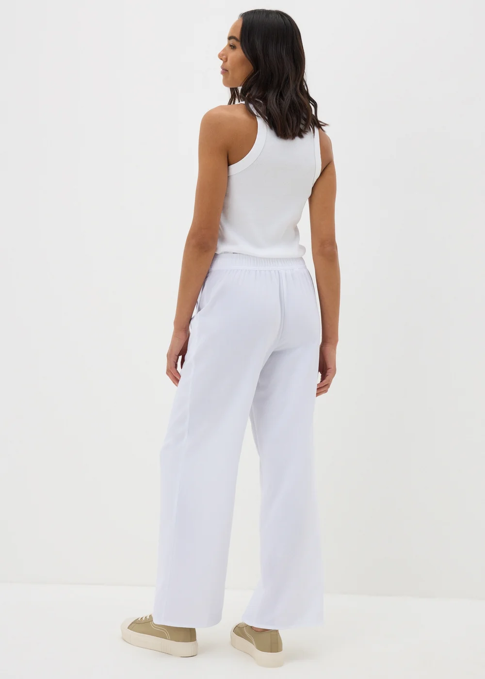 White Wide Leg Drawstring Trousers - 8 Image 2