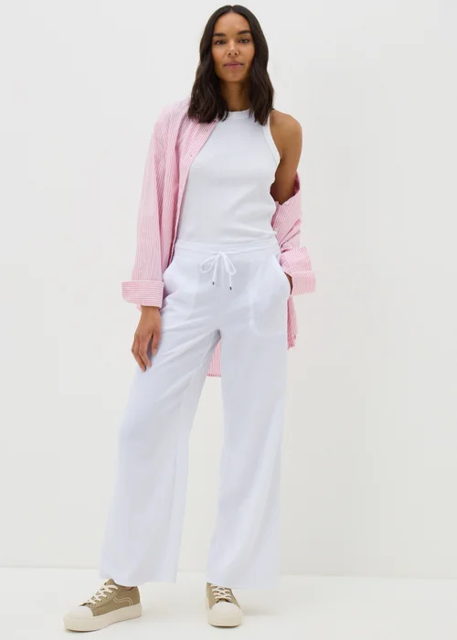 White Wide Leg Drawstring Trousers - 8 Image 1