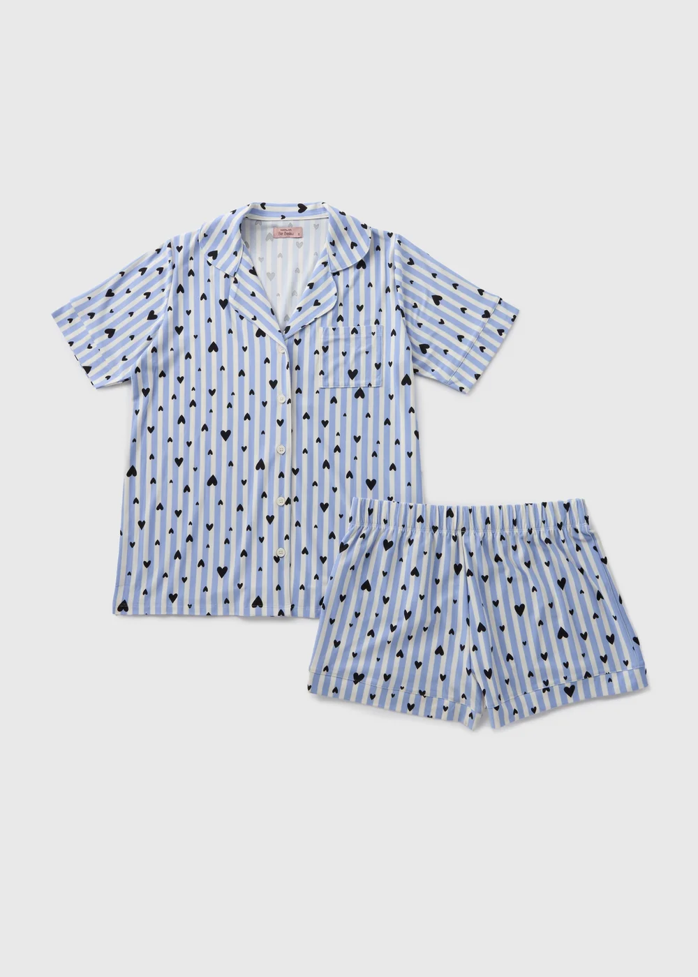 Blue Stripe Heart Print Short Pyjama Set - Extra small Image 3