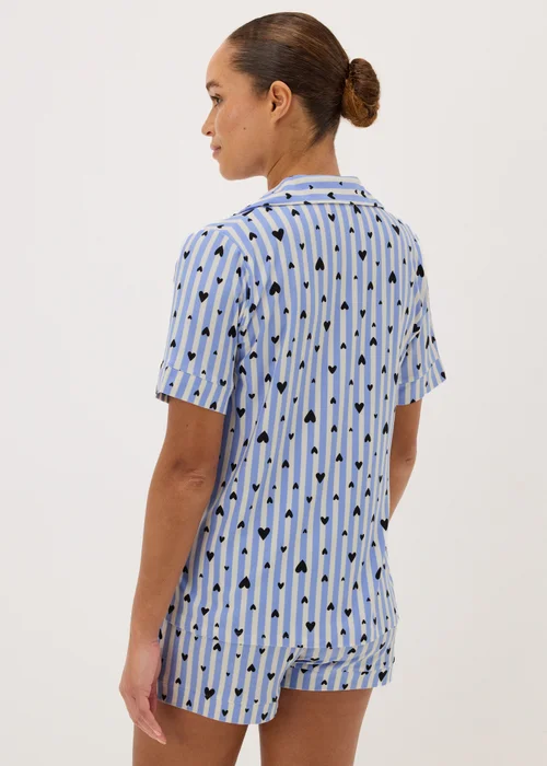 Blue Stripe Heart Print Short Pyjama Set - Extra small Image 2