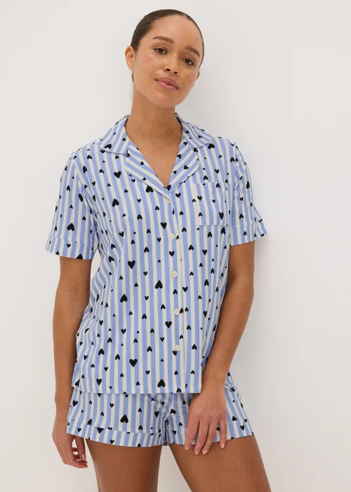 Blue Stripe Heart Print Short Pyjama Set - Extra small Image 1