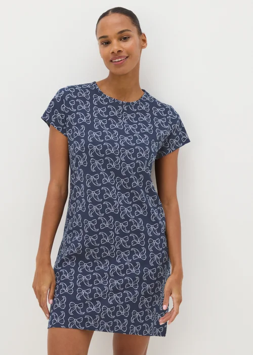 Navy Bow Print Nightie - Extra small Image 1