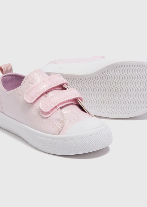Girls Pink Glitter Strap Trainers (Younger 4-12) - Size 4 Infants Image 2