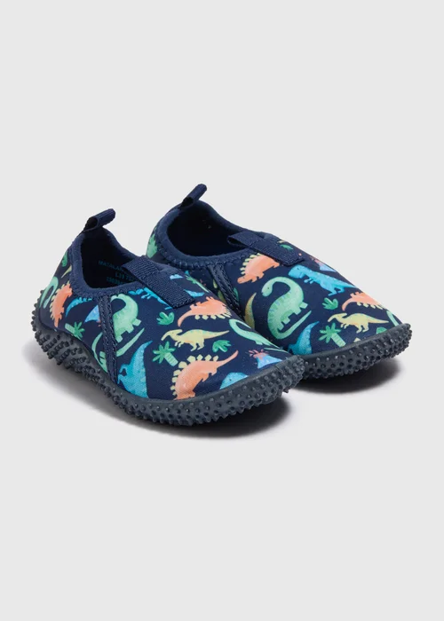 Boys Navy Dino Swim Shoes (Younger 4-12) - 4 Infants Image 1