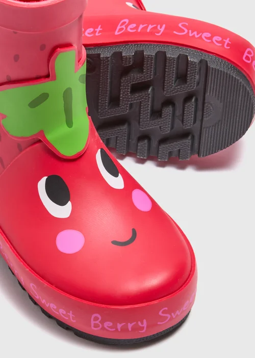 Girls Red Strawberry Wellies (Younger 4-12) - 6 Infant Image 2