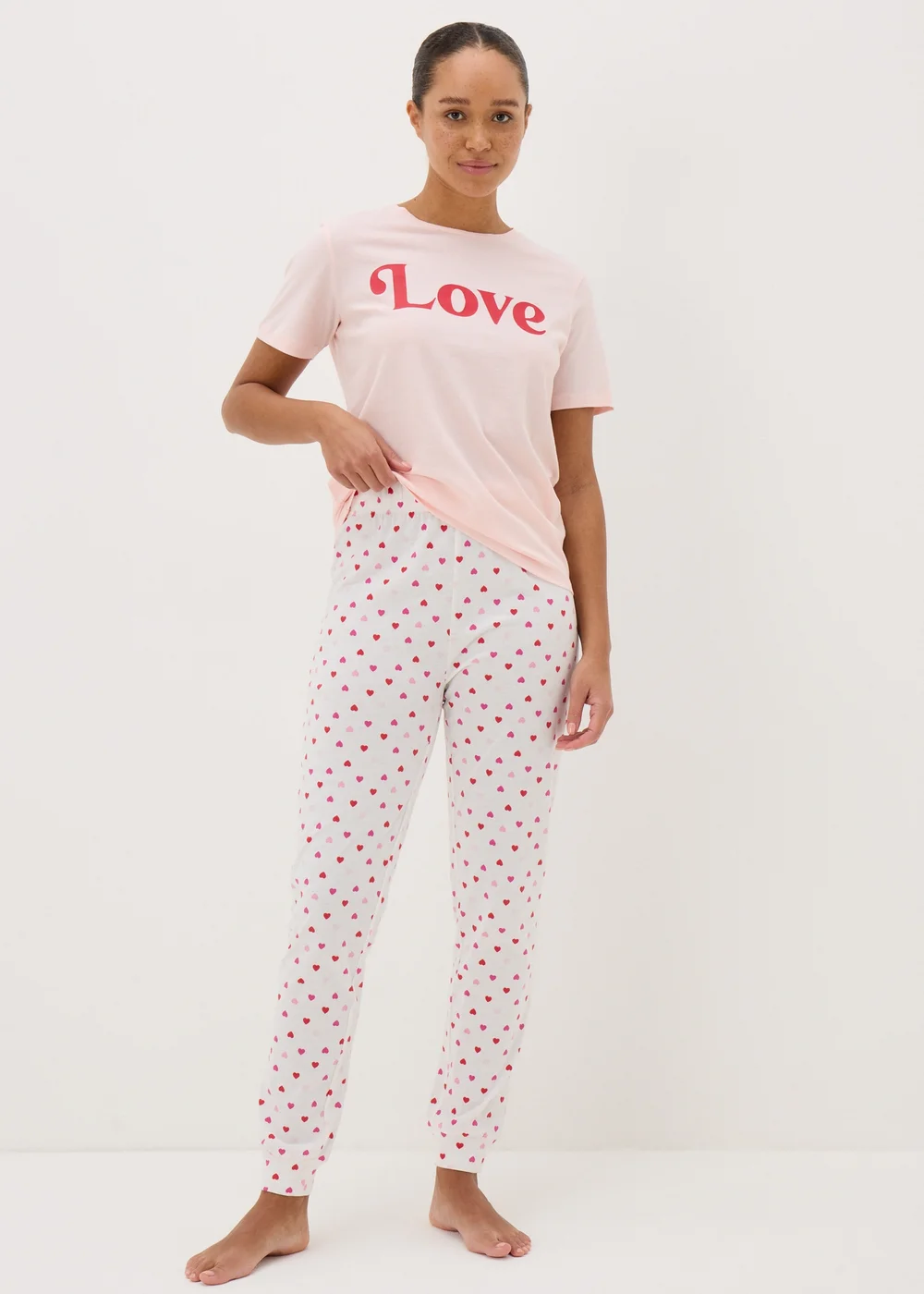 Cream Heart Print Pyjama Bottoms - Small Image 1