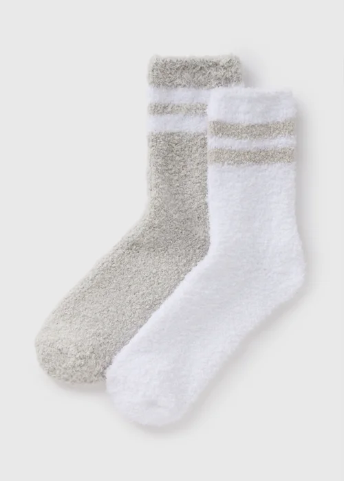 2 Pack Grey Stripe Cosy Socks - One Size Image 1