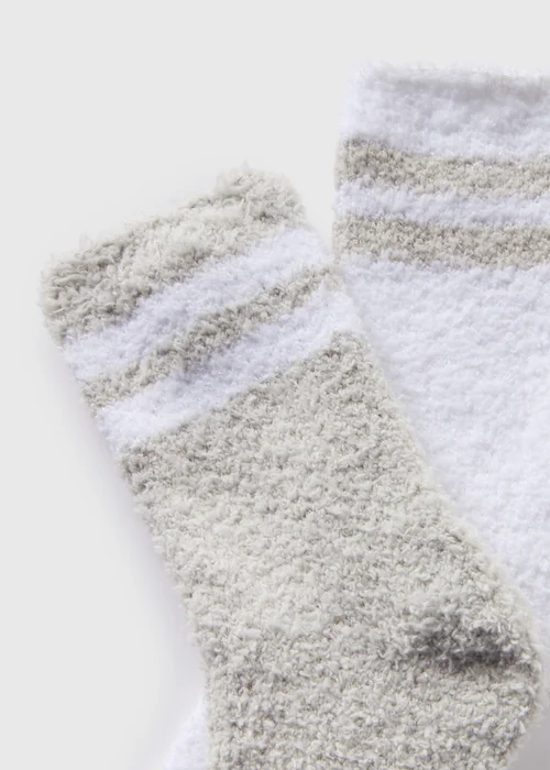 2 Pack Grey Stripe Cosy Socks - One Size Image 2