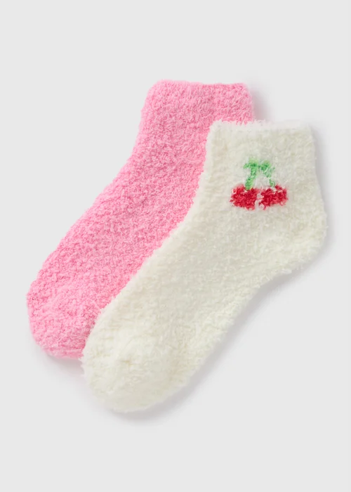2 Pack Pink Cherry Cosy Socks - One Size Image 1