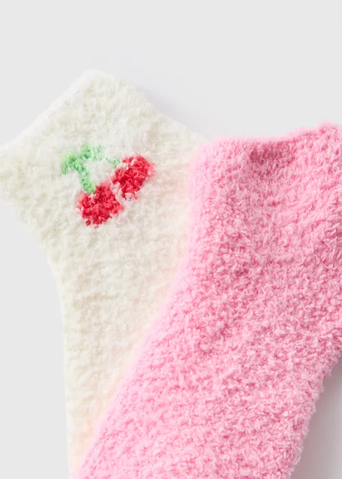 2 Pack Pink Cherry Cosy Socks - One Size Image 2