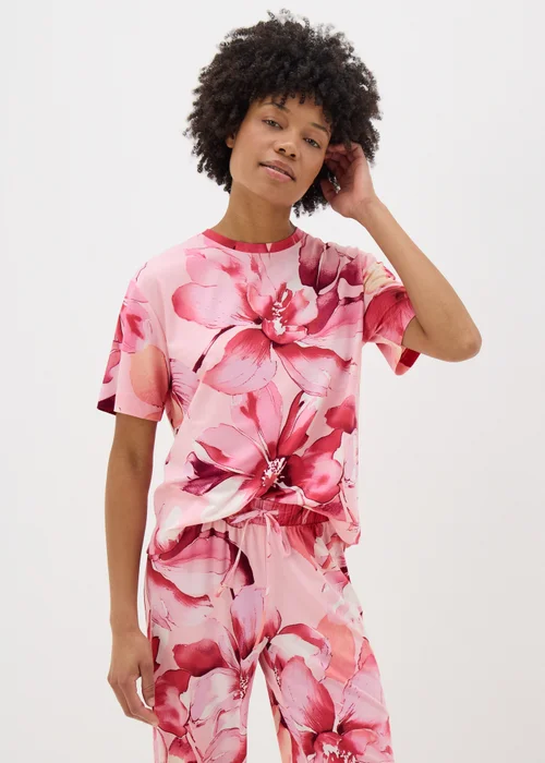 Pink Floral Soft Touch Pyjama T-Shirt - Extra small Image 1