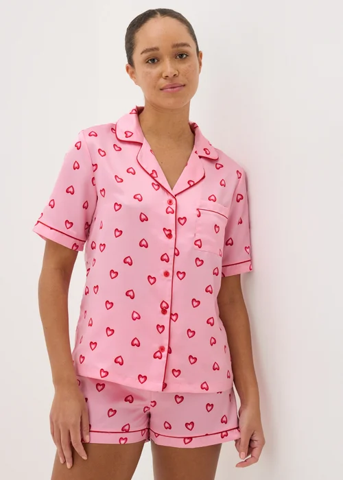 Pink Hearts Satin Pyjama Shorts Set - Size 8 Image 1