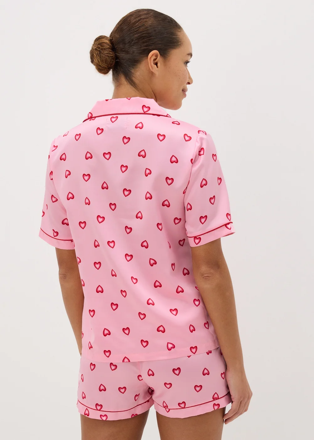 Pink Hearts Satin Pyjama Shorts Set - Size 8 Image 2