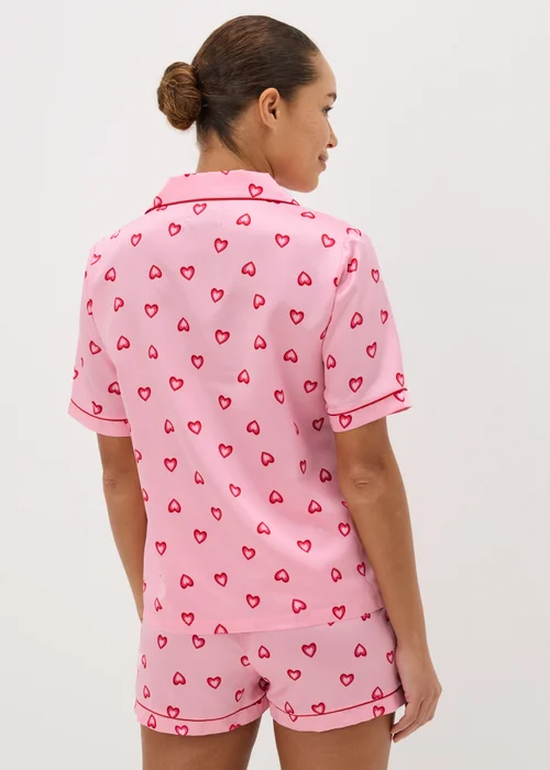Pink Hearts Satin Pyjama Shorts Set - Size 8 Image 2