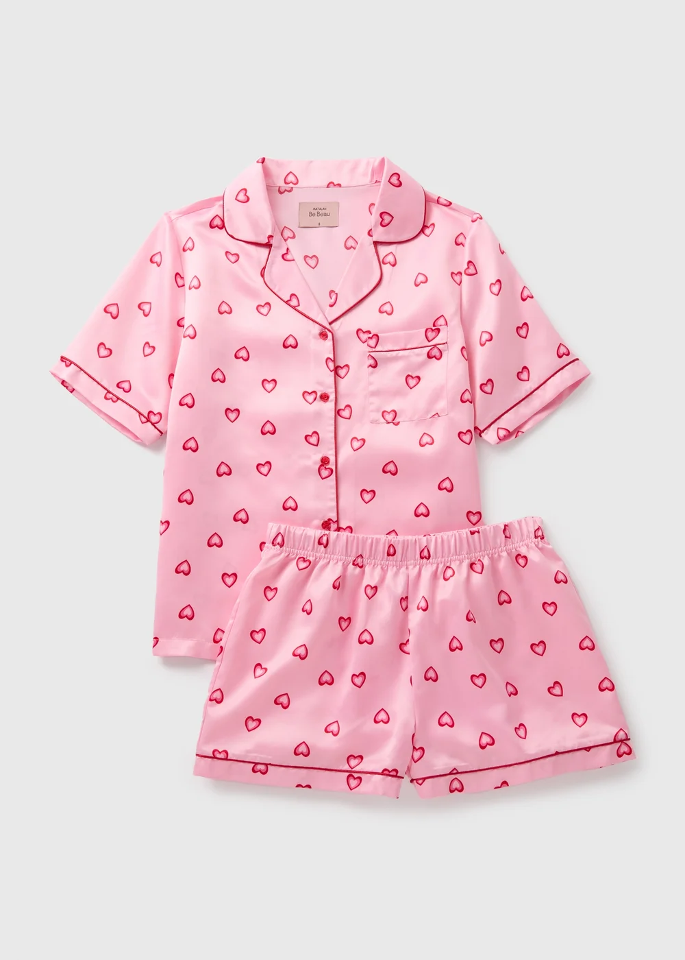 Pink Hearts Satin Pyjama Shorts Set - Size 8 Image 3