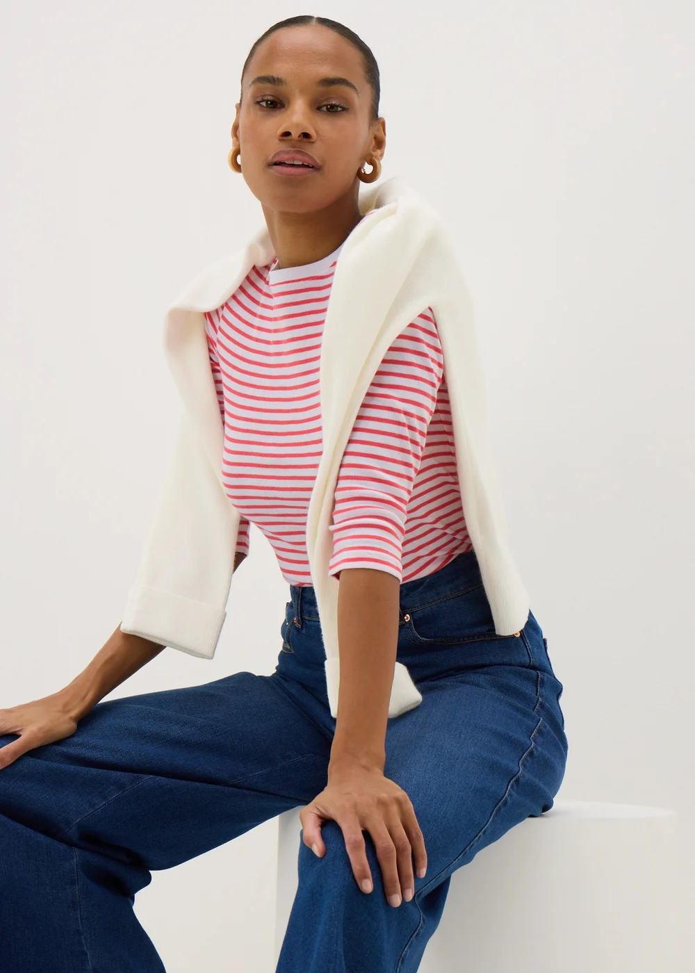 Pink Stripe Fitted 3/4 Sleeve Top - 8 Image 1