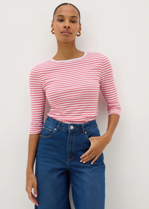 Pink Stripe Fitted 3/4 Sleeve Top - 8 Image 2