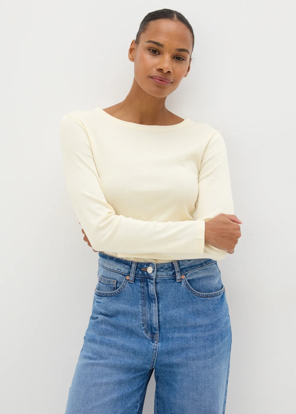 Cream Fitted Long Sleeve Top - 8 Image 1