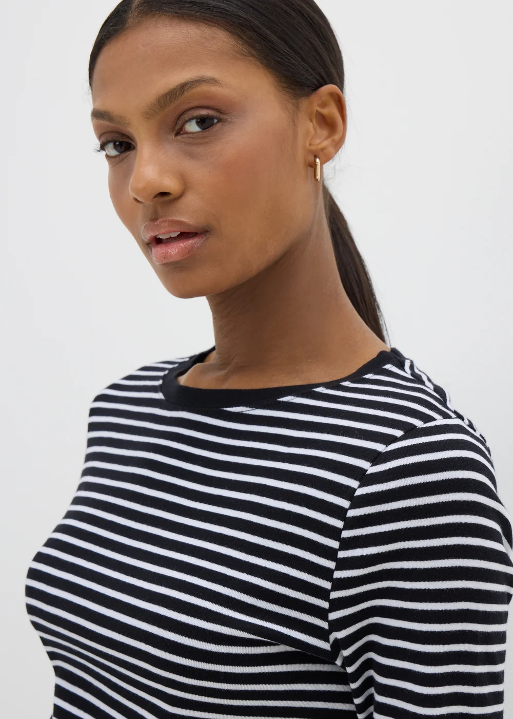 Black Fitted Long Sleeve Stripe Top - 8 Image 3