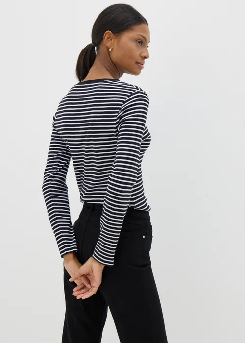 Black Fitted Long Sleeve Stripe Top - 8 Image 2