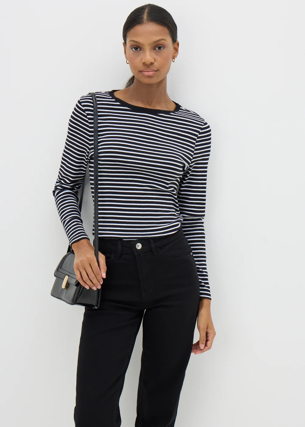 Black Fitted Long Sleeve Stripe Top - 8 Image 1