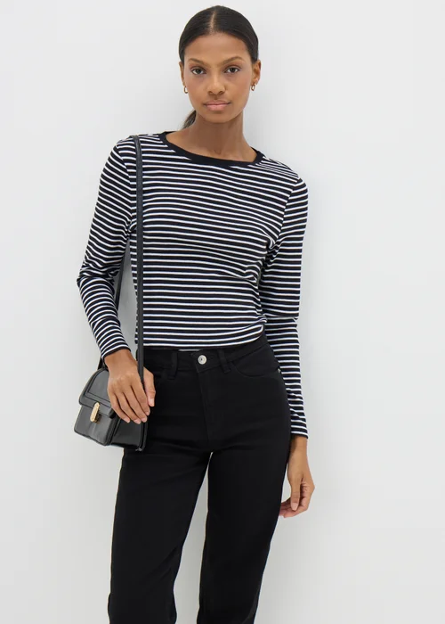 Black Fitted Long Sleeve Stripe Top - 8 Image 1