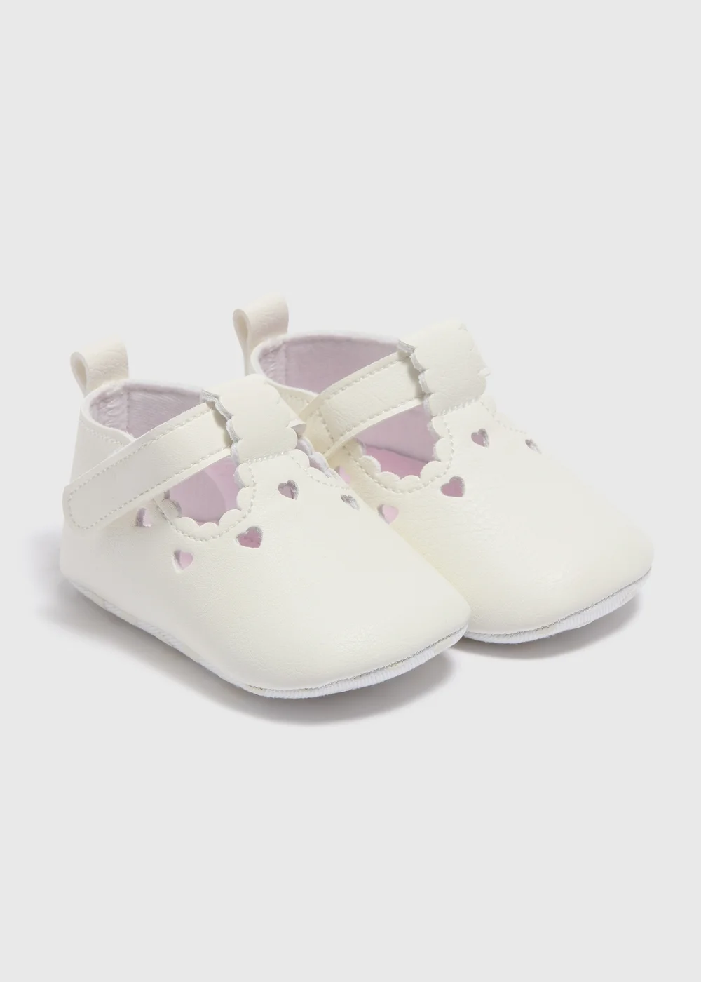 Baby White Scallop T-Bar Soft Sole Shoes (Newborn-18mths) - Age 0 - 3 Months Image 1