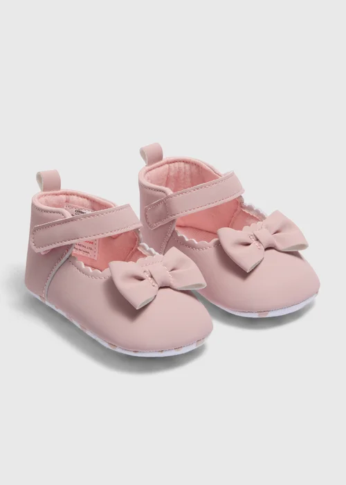 Baby Pink Bow Ballet Shoes (Newborn-18mths) - 0-3 months Image 1