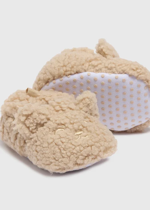 Baby Beige Borg Bear Slippers (Newborn-18mths) - Age 0 - 3 Months Image 2
