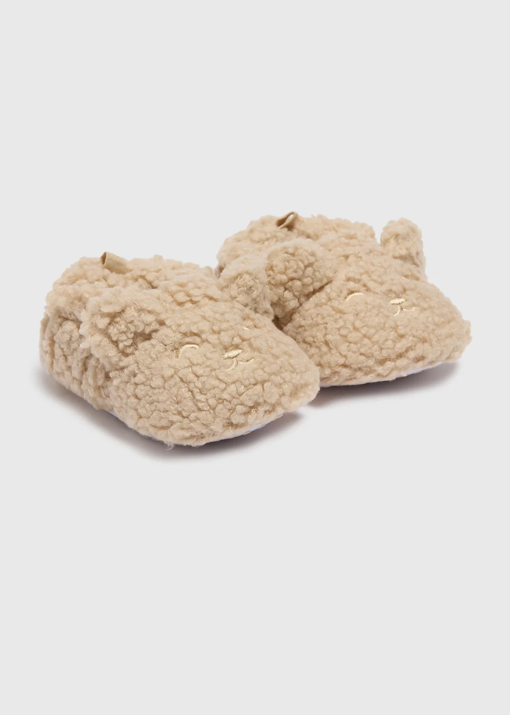 Baby Beige Borg Bear Slippers (Newborn-18mths) - Age 0 - 3 Months Image 1