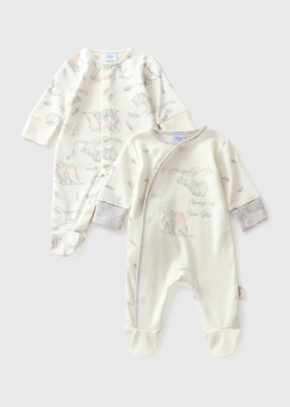 Disney 2 Pack Baby Cream Dumbo Sleepsuits (Newborn-12mths) - Age 0 - 3 Months Image 1