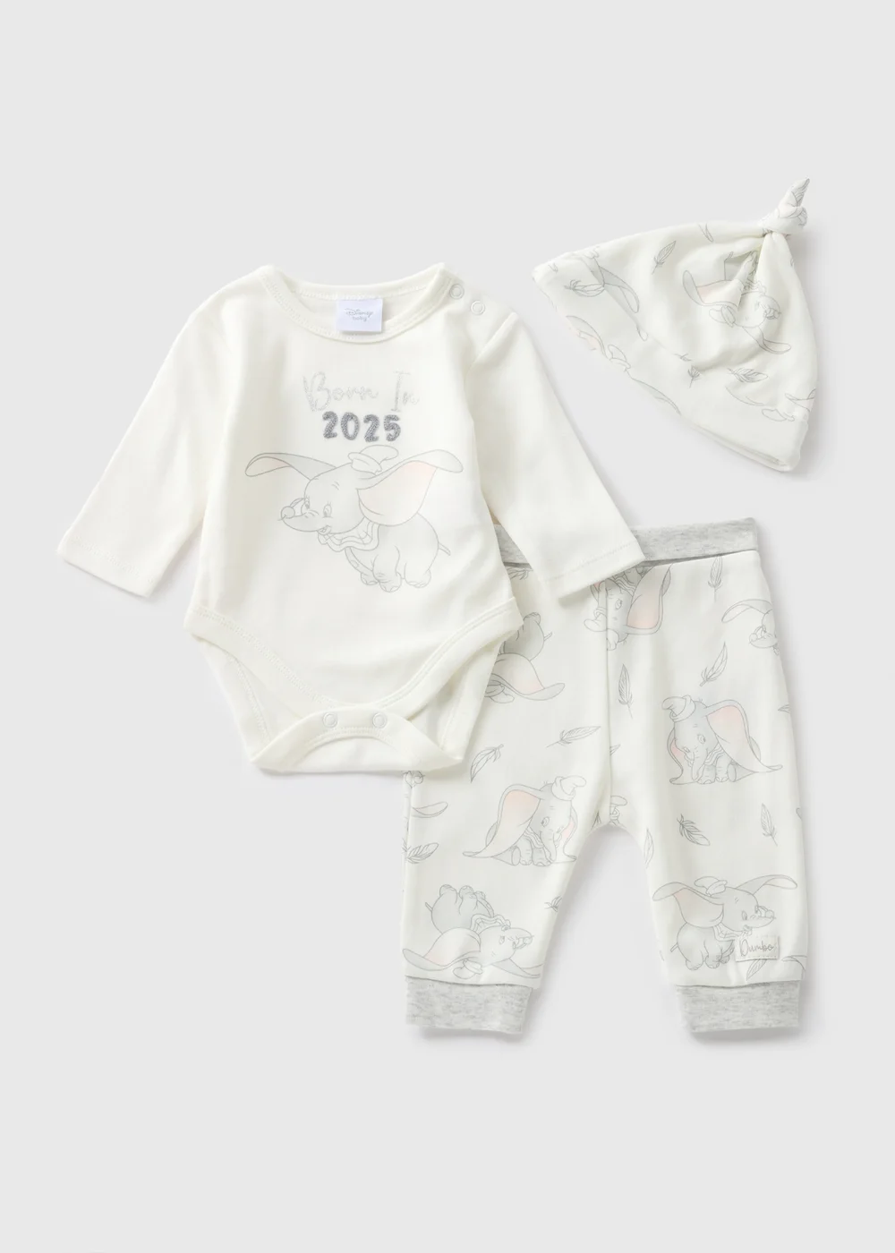 Disney 3 Piece Baby Cream Dumbo Top & Jogging Bottom Set (Newborn-12mths) - 0-3 months Image 1