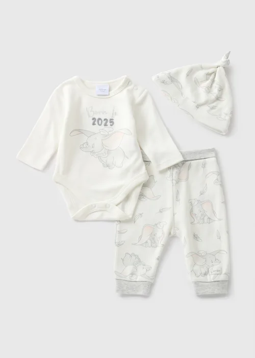 Disney 3 Piece Baby Cream Dumbo Top & Jogging Bottom Set (Newborn-12mths) - 0-3 months Image 1