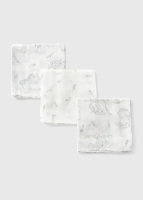Disney 3 Pack Baby Cream Dumbo Muslin Cloths - One Size Image 2
