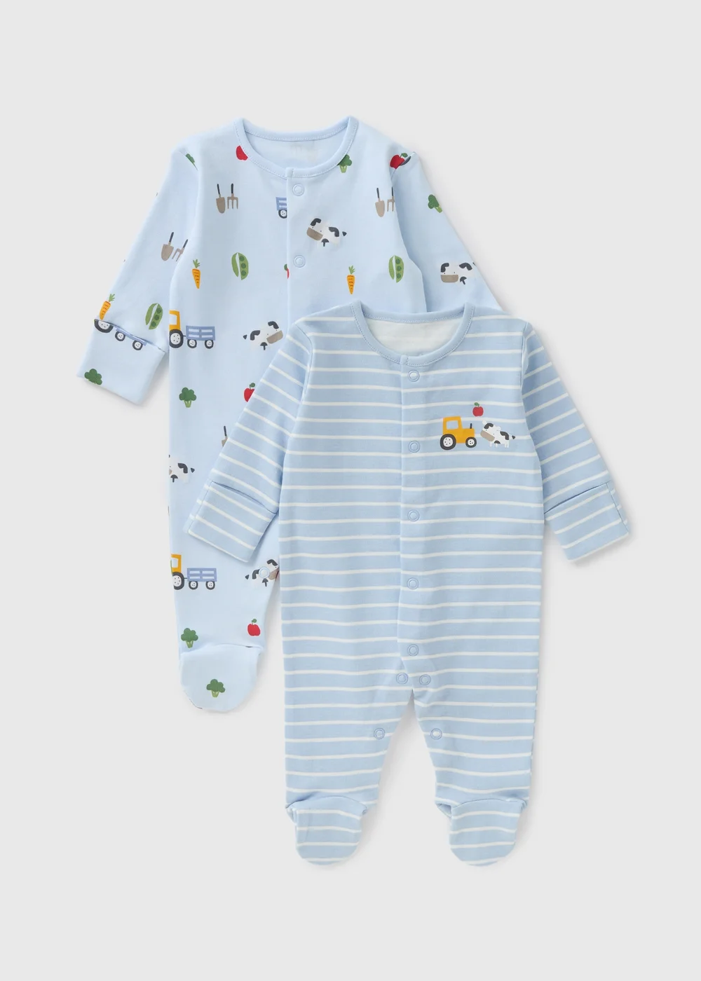 2 Pack Baby Blue Transport Sleepsuits (Newborn-23mths) - Age 0 - 3 Months Image 1