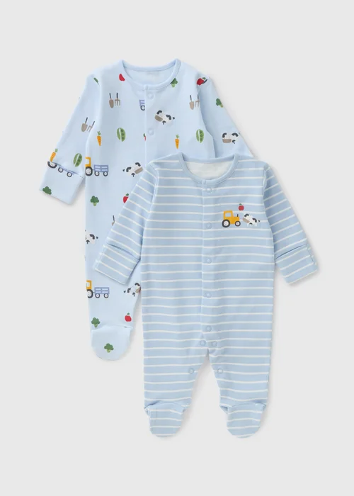2 Pack Baby Blue Transport Sleepsuits (Newborn-23mths) - Age 0 - 3 Months Image 1