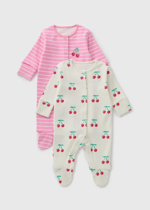 2 Pack Baby Pink Cherry Sleepsuits (Newborn-18mths) - Age 0 - 3 Months Image 1