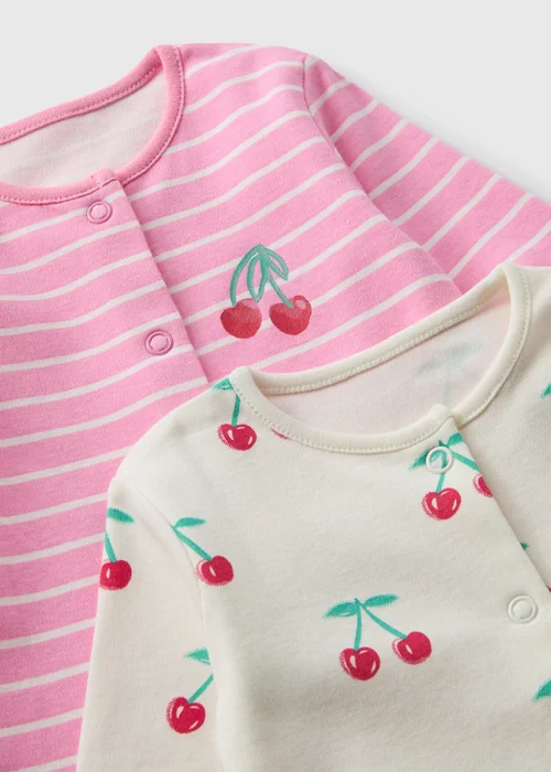 2 Pack Baby Pink Cherry Sleepsuits (Newborn-18mths) - Age 0 - 3 Months Image 2