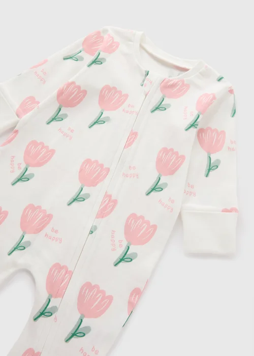 Baby Cream Tulip Zipped Sleepsuit (Newborn-18mths) - Age 0 - 3 Months Image 2