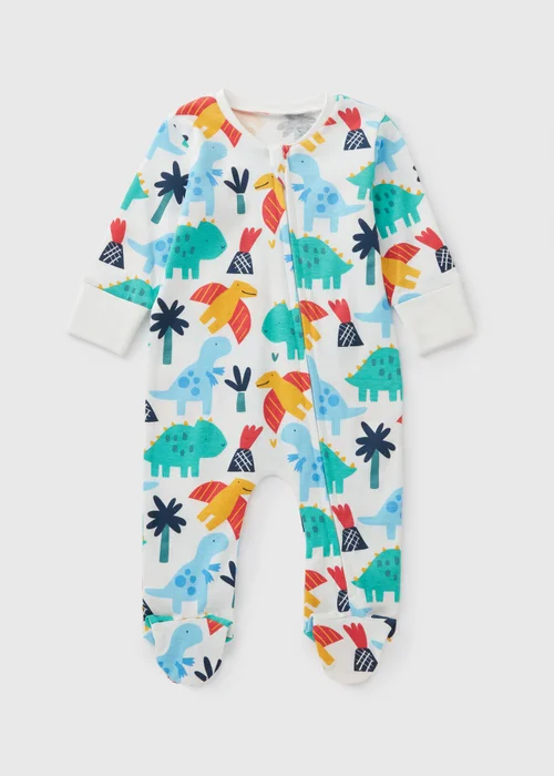 Baby Cream Dino Sleepsuit (Newborn-18mths) - Age 0 - 3 Months Image 1