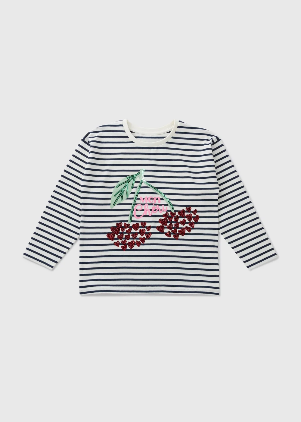 Girls Cream Stripe Cherry Long Sleeve Top (1-7yrs) - 1-1.5 Yrs Image 1