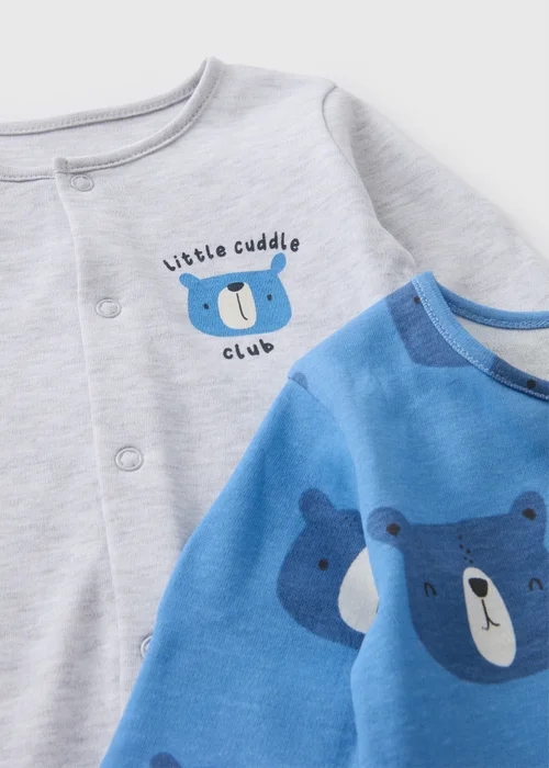 2 Pack Baby Blue Bear Sleepsuits - Age 0 - 3 Months Image 2