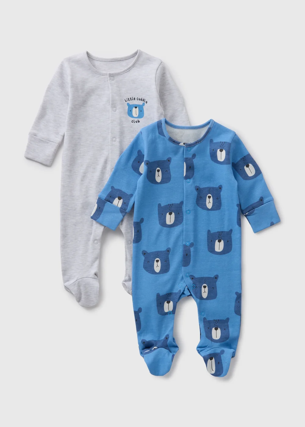 2 Pack Baby Blue Bear Sleepsuits - Age 0 - 3 Months Image 1